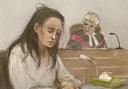 Court artist sketch by Elizabeth Cook of Constance Marten getting upset as she appears at the Old Bailey, central London