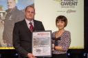 Aaron Reeks accepts the Volunteer Award from NatWest’s Gemma Casey