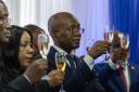 Michel Patrick Boisvert, who was named interim prime minister by the cabinet of outgoing Prime Minister Ariel Henry, toasts during the swearing-in ceremony of the transitional council tasked with selecting Haiti’s new prime minister and cabinet (Ramon