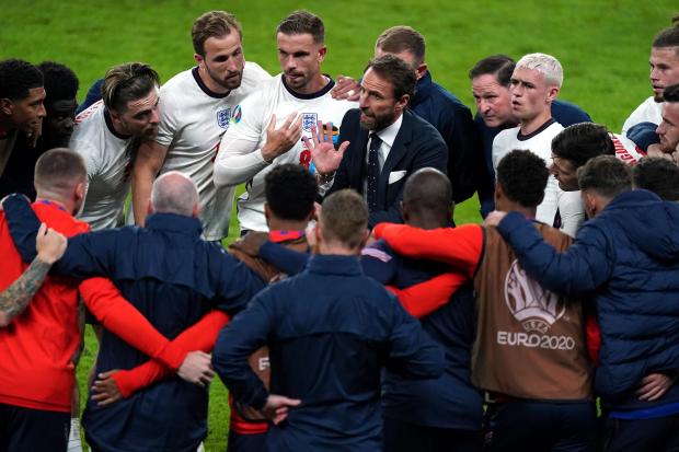 File photo dated July 7, 2021, of England manager Gareth Southgate giving a team talk at half time of extra time during the UEFA Euro 2020 semi final. Photo via PA/Mike Egerton.