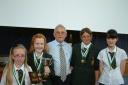 The Warwick School's winning team - Melissa Haworth, Katie Don, Samantha Heydon and Josie Rogers - with judge John Widdas