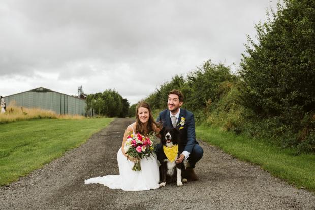 Redhill And Reigate Life: Sarah Eldon, her husband Rob and their dog Eva on their wedding day (Rosie Images Photography)