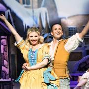 Amy Hart appearing alongside Sean Smith in the Jack And The Beanstalk pantomime at the King's Theatre in Portsmouth. Photo via PA.
