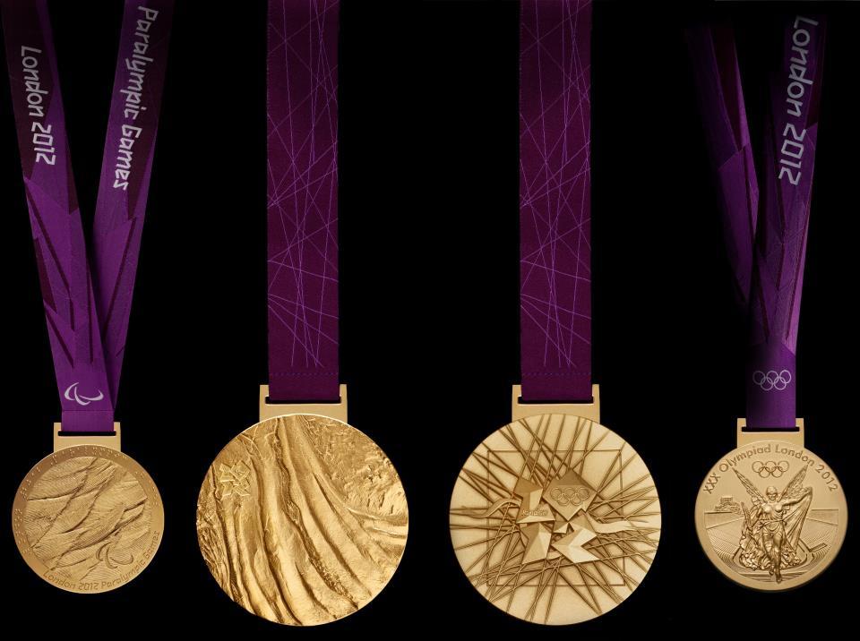 Pure gold: The London 2012 Olympic medals, produced in Britain and designed by British artist David Watkins.