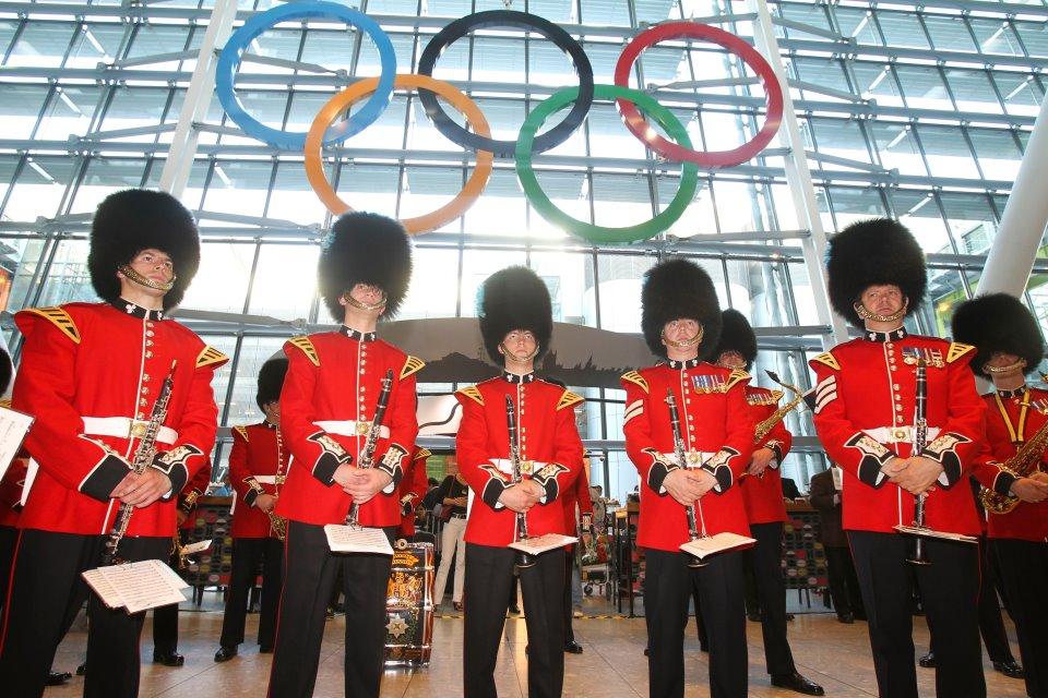 Warm welcome: the Olympic Rings at Heathrow Airport...