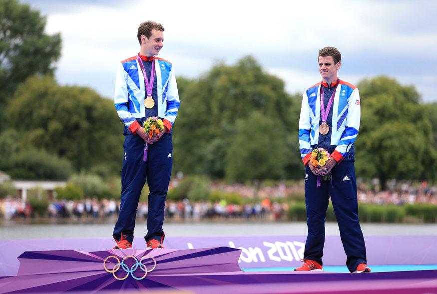 Team GB's Alistair Brownlee celebrates gold with brother Jonathan who won bronze in the Men's Triathlon on the eleventh day of the London 2012 Olympics...Pic: PA