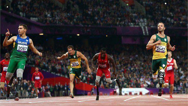 Controversial: Brazil's Alan Fonteles Cardoso Oliveira edges out defending champion Oscar Pistorius from South Africa to win the men's 200m - T44